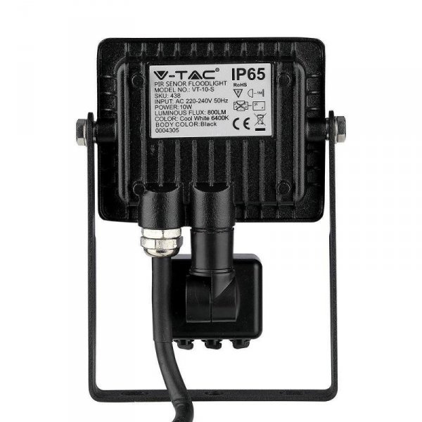 Projektor LED V-TAC 10W SAMSUNG CHIP Czujnik Ruchu Funkcja Cut-OFF Czarny VT-10-S-B 3000K 800lm 5 Lat Gwarancji