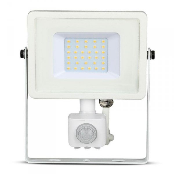 Projektor LED V-TAC 30W SAMSUNG CHIP Czujnik Ruchu Funkcja Cut-OFF Biały VT-30-S-W 3000K 2400lm 5 Lat Gwarancji