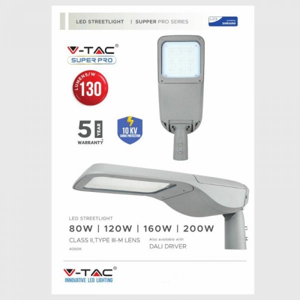 Oprawa Uliczna LED V-TAC SAMSUNG CHIP 120W 302Z+ Class II Type 3M 0-10V VT-120ST 4000K 15600lm 5 Lat Gwarancji