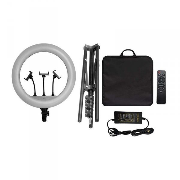 Lampa pierścieniowa LED ring na 3 telefony V-TAC 55W fi44cm statyw pilot etui VT-45055 3200K-5500K 6000lm