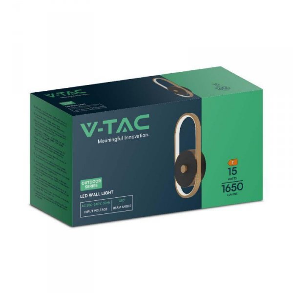 Kinkiet Ścienny V-TAC 15W LED Czarny+Stare Złoto IP54 VT-1191 4000K 1650lm