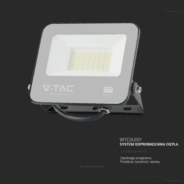 Projektor LED V-TAC 30W 100Lm/W Przewód 1mb SAMSUNG CHIP Czarny VT-44035 3000K 2505lm 5 Lat Gwarancji