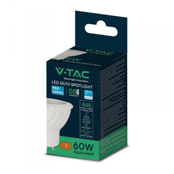 Żarówka LED V-TAC SAMSUNG CHIP 6W GU10 38st VT-277 4000K 445lm 5 Lat Gwarancji