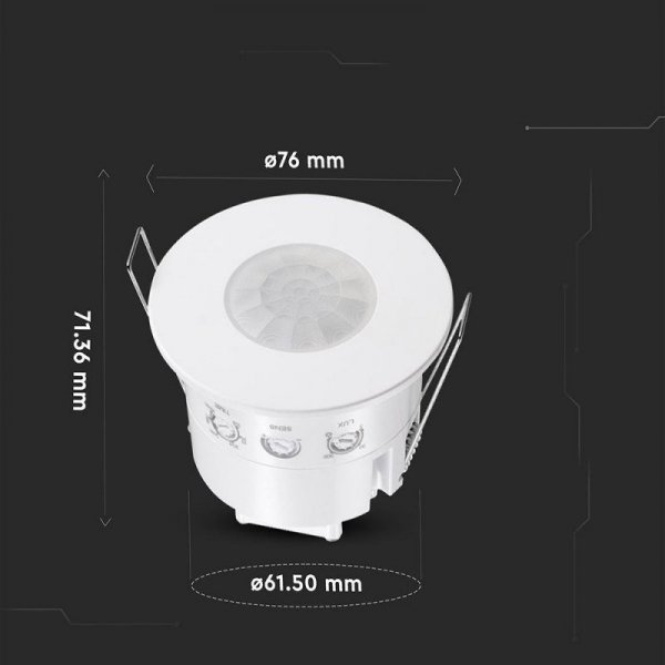 Czujnik ruchu 360st wpuszczany okrągły biały 1000W LED IP54 V-TAC VT-81042 5 lat gwarancji