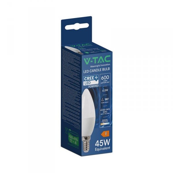 Żarówka LED V-TAC CREE CHIP 6,5W E14 świeczka VT-268 3000K 600lm 6 lat gwarancji