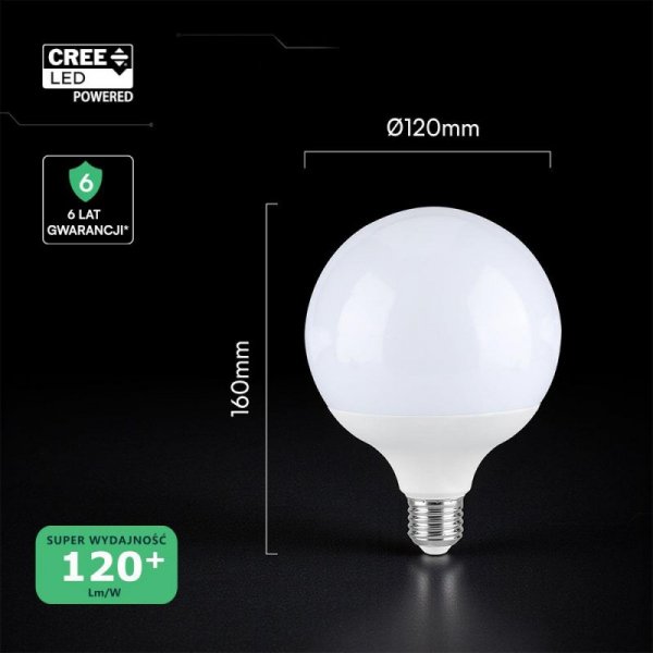 Żarówka LED V-TAC CREE CHIP 22W E27 kula glob G120 120Lm/W VT-242 3000K 2600lm 6 lat gwarancji