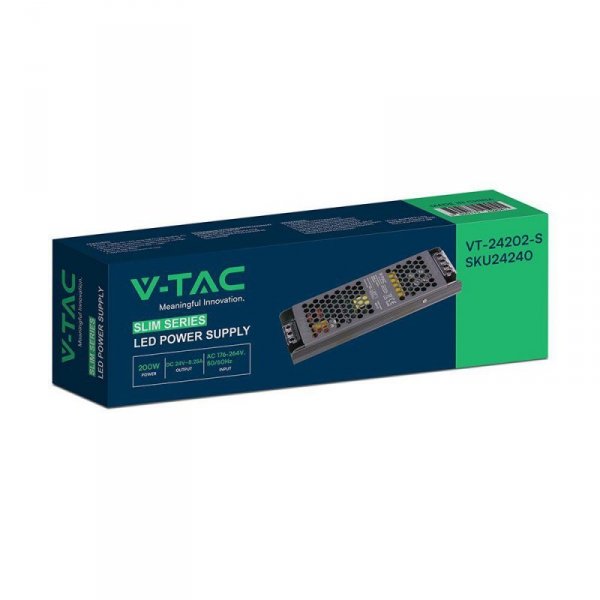 Zasilacz do LED modułowy montażowy SLIM V-TAC 200W 24V 8.25A IP20 filtr EMI VT-24202-S