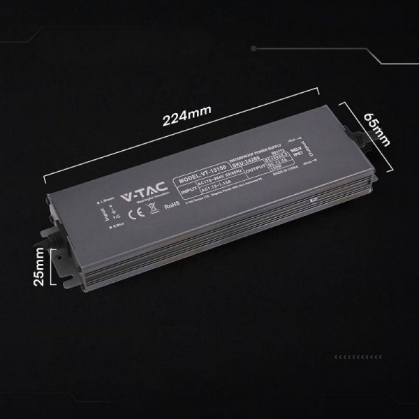 Zasilacz do LED hermetyczny SLIM V-TAC 150W 12V 12.5A IP67 filtr EMI VT-13150