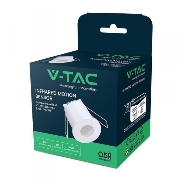 Czujnik ruchu V-TAC sufitowy 360st fi53 400W biały VT-8153 5 lat gwarancji
