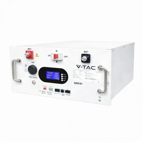 Magazyn bank energii V-TAC 9.6kWh 48V 200Ah LiFePO4 rack BMS obudowa biała VT-91600 10 lat gwarancji
