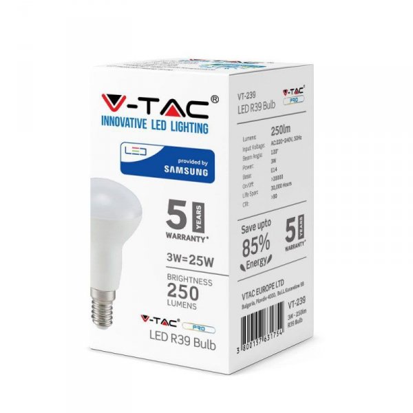 Żarówka LED V-TAC SAMSUNG CHIP 3W E14 R39 VT-239 3000K 250lm 5 Lat Gwarancji