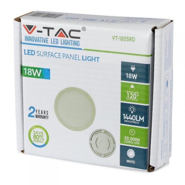 Panel LED Natynkowy V-TAC Premium 18W Okrągły VT-1805RD 3000K 1500lm