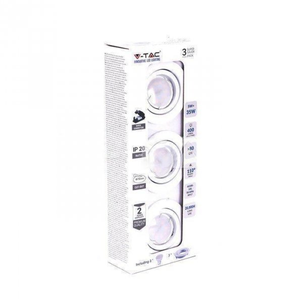 Zestaw oczek 3x5W GU10 białe V-TAC VT-3333 6400K 400lm