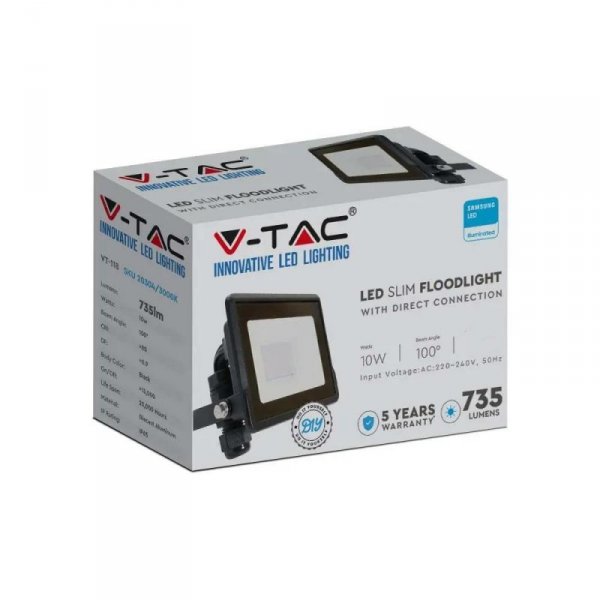 Projektor LED V-TAC 10W SAMSUNG CHIP Czarny Z MUFĄ VT-118 6500K 735lm 5 Lat Gwarancji