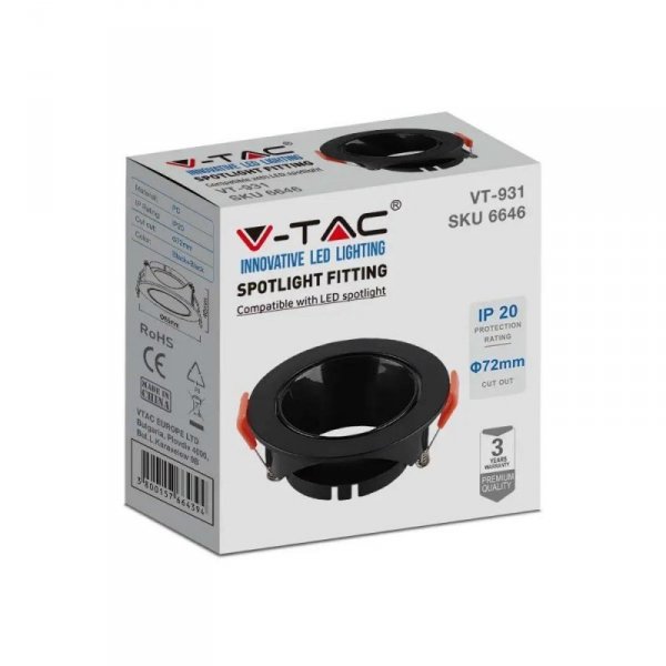 Oczko V-TAC GU10 wpuszczane okrągłe czarne/czarne VT-931 3 lata gwarancji
