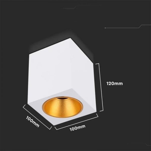 Oprawa V-TAC GU10 kwadratowa natynkowa biała+złoty 100x100x120cm VT-979SQ 3 lata gwarancji