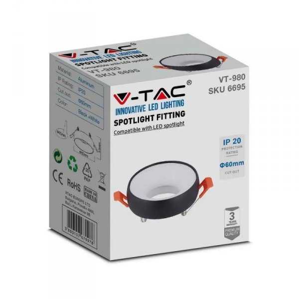 Oczko V-TAC GU10 Wpuszczane Okrągłe Czarne+Biały VT-980RD 3 Lata Gwarancji