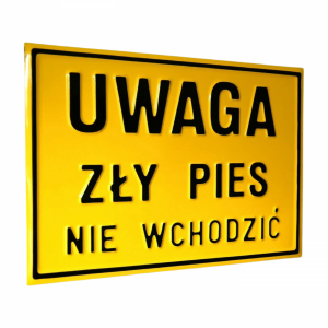 Tabliczka „Uwaga! Zły pies – nie wchodzić” – tłoczona tablica aluminiowa 25×18 cm