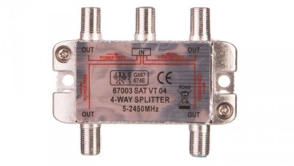 Rozdzielacz sygnału SAT splitter 1x F / 4x F 5-2500MHz 67003