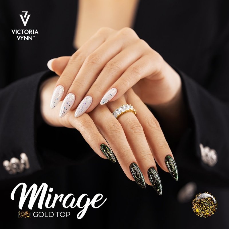     Gel Polish Top GOLD MIRAGE 8ml (Top hybrydowy z opalizującymi płatkami)