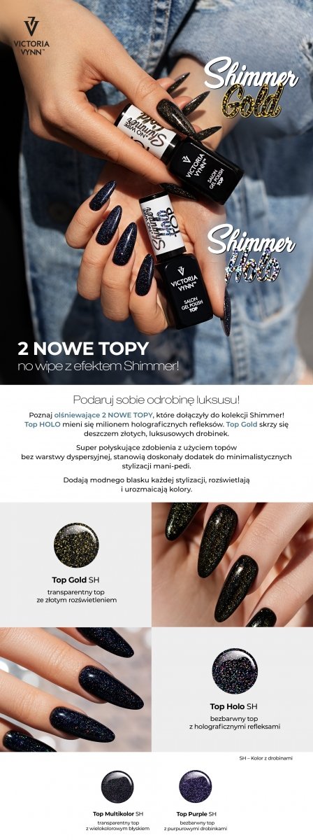                GEL POLISH Top Gold no wipe, 8ml Top hybrydowy z drobinami, bez przemywania