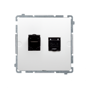 Simon Basic Gniazdo komputerowe podwójne 2xRJ45 kat.6 z przesłoną białe BM62.01/11