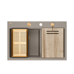 Quadron MARC 120 WORKSTATION GraniteQ zlewozmywak 2-komorowy 760*500*235 mm soft taupe + syfon push to open + dozownik + deska + wkładka / elementy miedziane HQC7650U4PVDC1