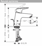 Hansgrohe Logis Jednouchwytowa bateria umywalkowa 70 z metalowym kompletem odpływowym z cięgłem czarny mat 71170670