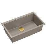 Quadron LOGAN 110 GraniteQ zlewozmywak soft taupe 76x44x23,5 cm 1-komorowy wpuszczany z syfonem manualnym złoty HQD7644U4PVDG1I