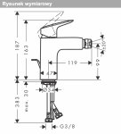 Hansgrohe Logis Jednouchwytowa bateria bidetowa 100 z kompletem odpływowym z cięgłem czarny mat 71200000