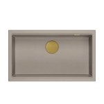 Quadron LOGAN 110 GraniteQ zlewozmywak soft taupe 76x44x23,5 cm 1-komorowy podwieszany z syfonem manualnym złoty HQD7644U4PVDG1U