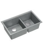 QUADRON | LOGAN 120 | granitowy zlewozmywak kuchenny SILVER STONE + STAL | wymiar: 76 x 45 x 23,5 cm | 2-komorowy wpuszczany | podbudowa szafki od: 80 cm HQL7645U5BSI