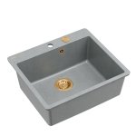 QUADRON | MORGAN 110 FM PRODUKT NA ZAMÓWIENIE | granitowy zlewozmywak kuchenny SZARY + MIEDŹ PVD | wymiary: 56,5 x 49,5 x 21,6 cm | 1-komorowy na równi w blatem | podbudowa szafki od: 60 cm HB8304U5FMC1P2O