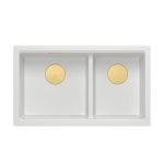 QUADRON | LOGAN 120 | granitowy zlewozmywak kuchenny SNOW WHITE + ZŁOTO PVD | wymiar: 76 x 45 x 23,5 cm | 2-komorowy podwieszany | podbudowa szafki od: 80 cm HQL7645U1PVDG1U