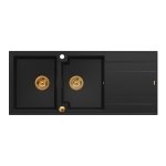 QUADRON EVAN 121 GraniteQ zlewozmywak z syfonem Push To Open 2-komorowy z/o (1160x500x210; kom. 420x340) pure carbon / elementy miedziane HQE11650U7PVDC1P2O