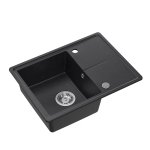 Quadron TONY 116 GraniteQ zlewozmywak granitowy black dotted (czarny) 1-komorowy z/o (60x45x18,5), z syfonem i zaślepką stal szlachetna HTO6045CZK