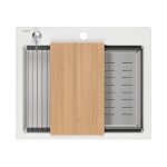 Quadron | KURT 110 | kuchenny zlewozmywak granitowy BIAŁY | wymiary: 59,5 x 50 x 21,5 cm | akcesoria: syfon, dozownik, deska, Qmata, wkładka ociekowa | 1-komorowy wpuszczany | podbudowa szafki: od 60 cm HCQK5052BIK
