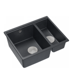 QUADRON | LOGAN 150 | granitowy zlewozmywak kuchenny CZARNY + STAL | wymiary: 55,5 x 46 x 22 cm | 1,5-komorowy wpuszczany | podbudowa szafki od: 60 cm HCQL5646U8BSI