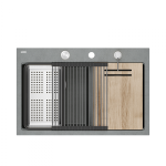 Quadron MARC 120 WORKSTATION GraniteQ zlewozmywak 2-komorowy 760*500*235 mm silver stone + syfon push to open + dozownik stal szcz.+ wkładka ociekowa+ Qmata +deska/ elementy stalowe HQC7650U5BS