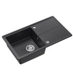 Quadron TONY 111 GraniteQ zlewozmywak granitowy black dotted (czarny) 1-komorowy z/o (78x45x18,5), z syfonem i zaślepką stal szlachetna HTO7845CZK
