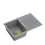 Quadron OWEN 111 GraniteQ zlewozmywak z syfonem Push 2 Open 1-komorowy z/o (760x500x215; kom. 330x430) silver stone / elementy złote HQO7650U5PVDG1