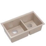 QUADRON | LOGAN 120 | granitowy zlewozmywak kuchenny PEARL BEIGE + STAL | wymiar: 76 x 45 x 23,5 cm | 2-komorowy podwieszany | podbudowa szafki od: 80 cm HQL7645U2BSU