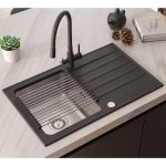 Quadron AGNES SteelQ stalowa bateria kuchenna trójdrożna z elastyczną wylewką, pure carbon 52141BLM