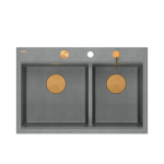 Quadron MARC 120 WORKSTATION GraniteQ zlewozmywak 2-komorowy 760*500*235 mm silver stone + syfon push to open + dozownik + deska + wkładka / elementy miedziane HQC7650U5PVDC1