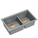 QUADRON | LOGAN 120 | granitowy zlewozmywak kuchenny SILVER STONE + MIEDŹ PVD | wymiar: 76 x 45 x 23,5 cm | 2-komorowy wpuszczany | podbudowa szafki od: 80 cm HQL7645U5PVDC1I