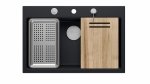 Quadron MARC 110 WORKSTATION GraniteQ zlewozmywak 1-komorowy 760*500*235 mm pure carbon + syfon push to open + dozownik stal szcz.+ wkładka ociekowa+ Qmata +deska/ elementy stalowe HQM7650U7BS