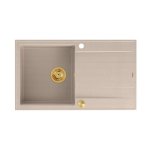 Quadron EVAN 111 GraniteQ zlewozmywak z syfonem Push 2 Open 1-komorowy z/o (860x500x210) pearl beige / elementy złote HCQE8650U2PVDG1P2O