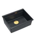Quadron LOGAN 100 GraniteQ zlewozmywak black diamond 56x45x21,5 cm 1-komorowy podwieszany z syfonem manualnym złoty HQJ6045U8PVDG1U