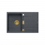 Quadron OWEN 111 GraniteQ zlewozmywak z syfonem Push 2 Open 1-komorowy z/o (760x500x215; kom. 330x430) black diamond / elementy złote HQO7650U8PVDG1