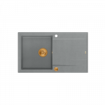 QUADRON EVAN 111 GraniteQ zlewozmywak z syfonem Push 2 Open 1-komorowy z/o (860x500x210) silver stone / elementy miedziane HCQE8650U5PVDC1P2O
